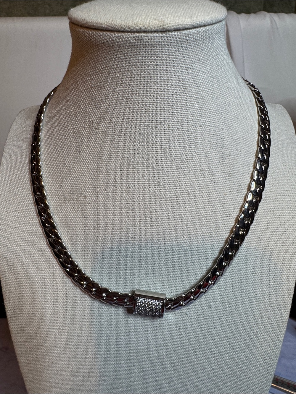 Pavé Accent 16.5in Magnetic Chain Necklace Stainless Steal NWOT